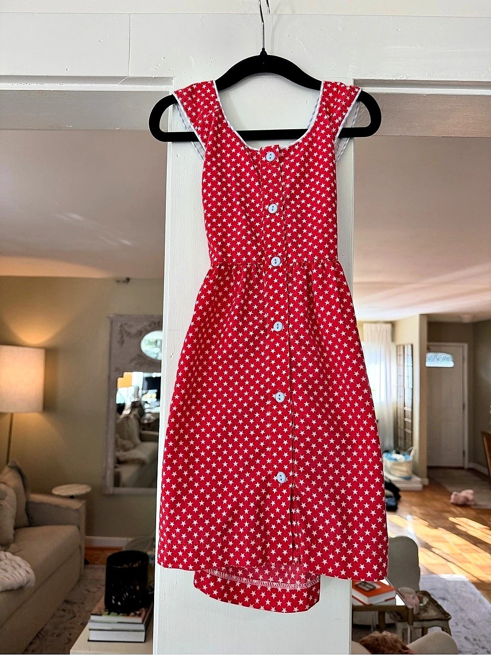 James & Lottie Girls Red & White Star Dress Size 4T Like New